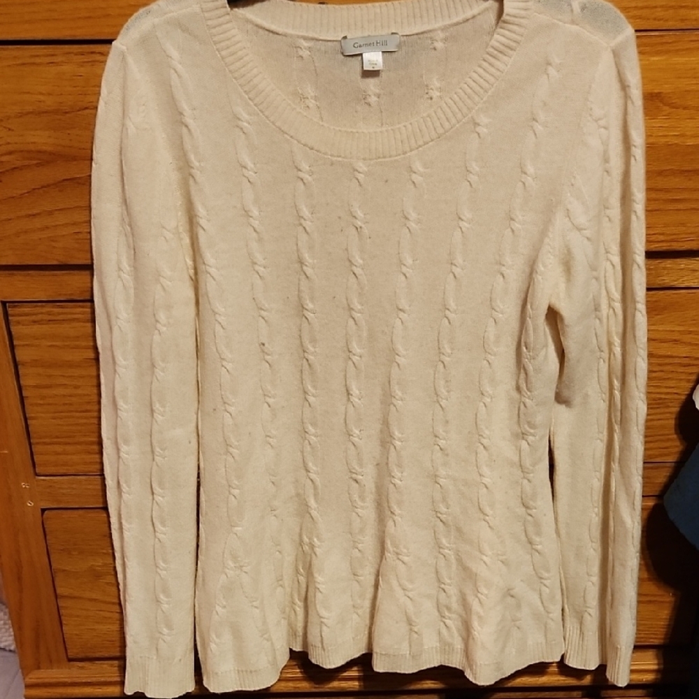 Garnet Hill Cashmere Cream Cable Knit Sweater